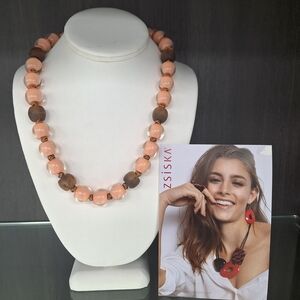 Pink and Brown Beaded Necklace